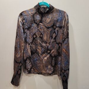 Sz 6 Vintage Silk Oscar de la Renta Paisley Silk Spandex Blend Blouse Designer
